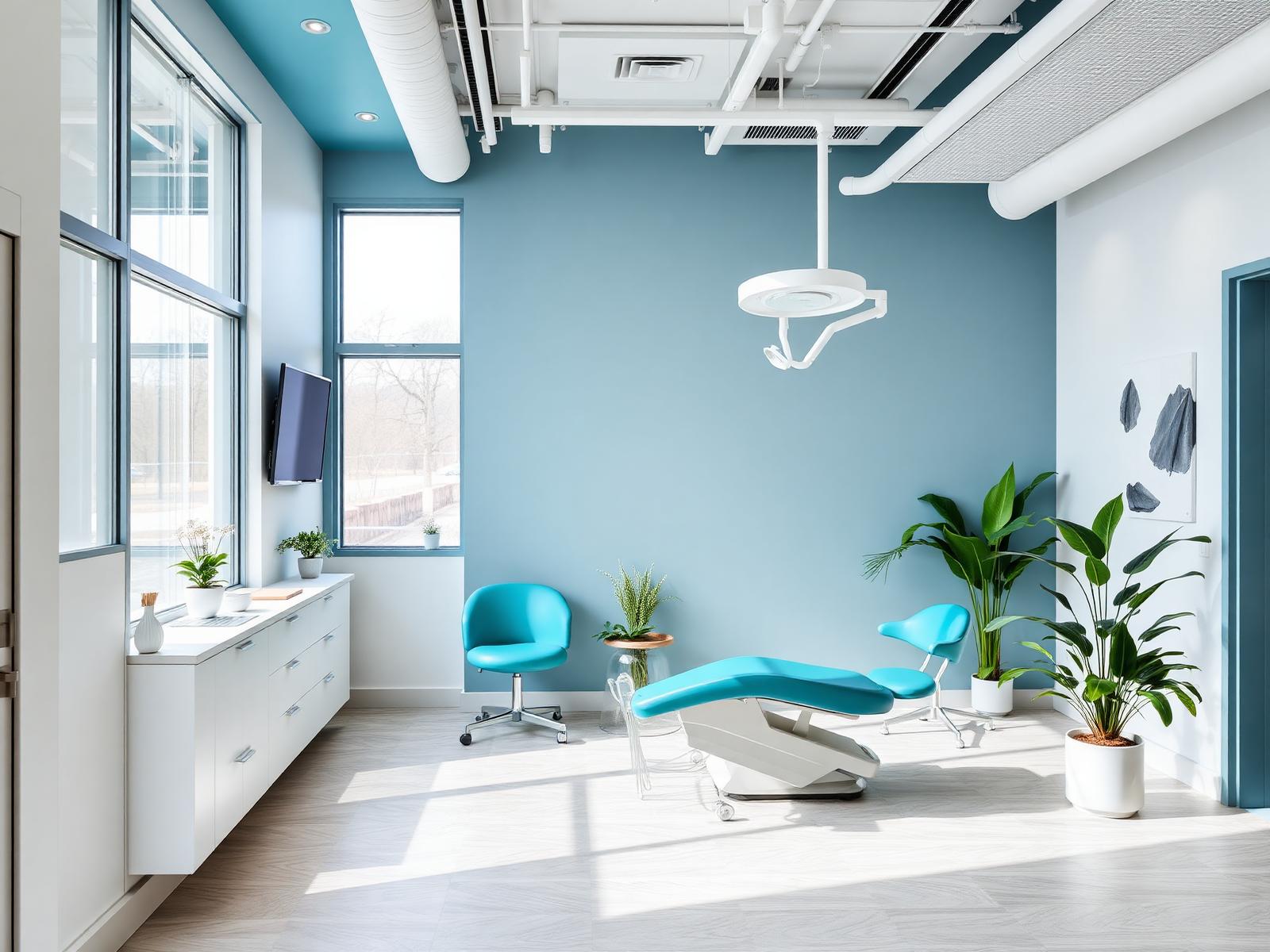 Bright modern dental clinic interior with teal accents